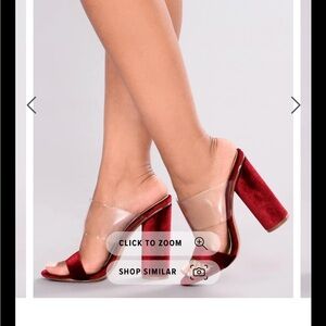 Fashion Nova Red Velvet Clear Strap Heels